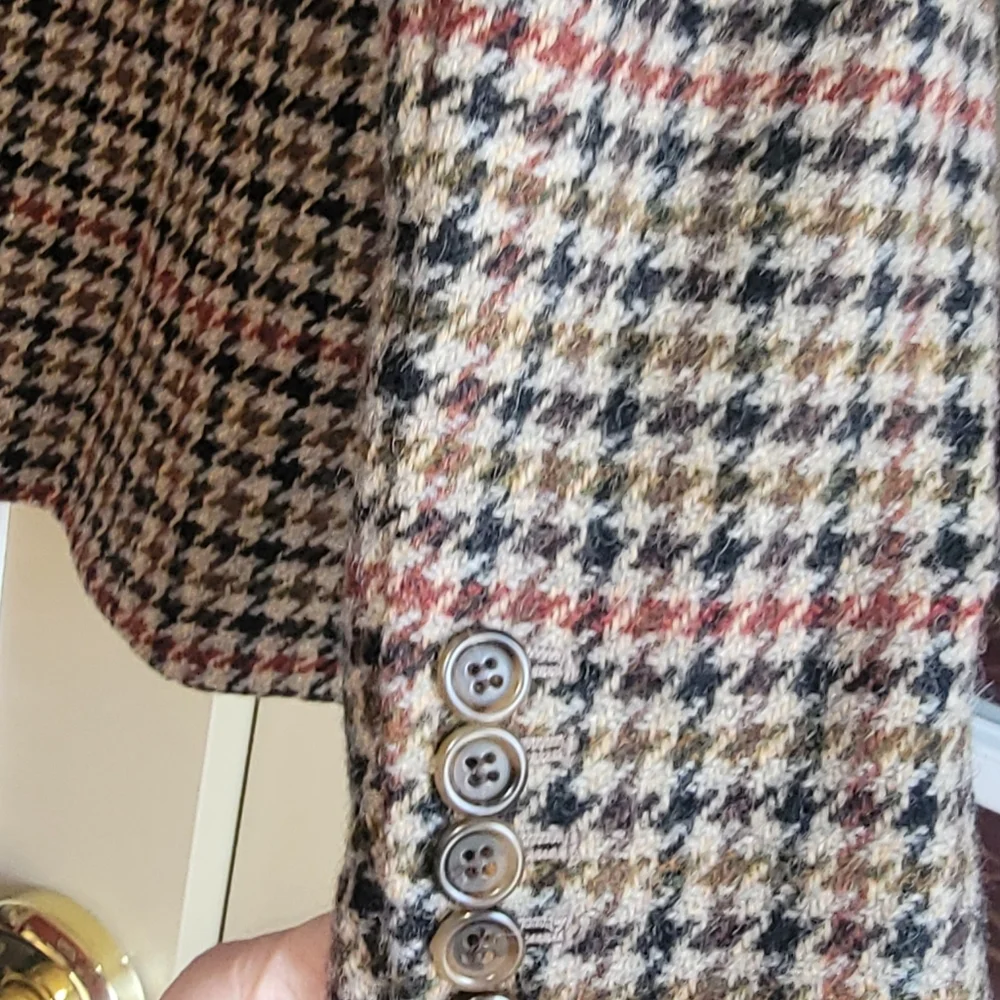 J. CREW "REGENT" Houndstooth Check 100% Wool Blazer, Embellished Collar Size 2 - Picture 7 of 14